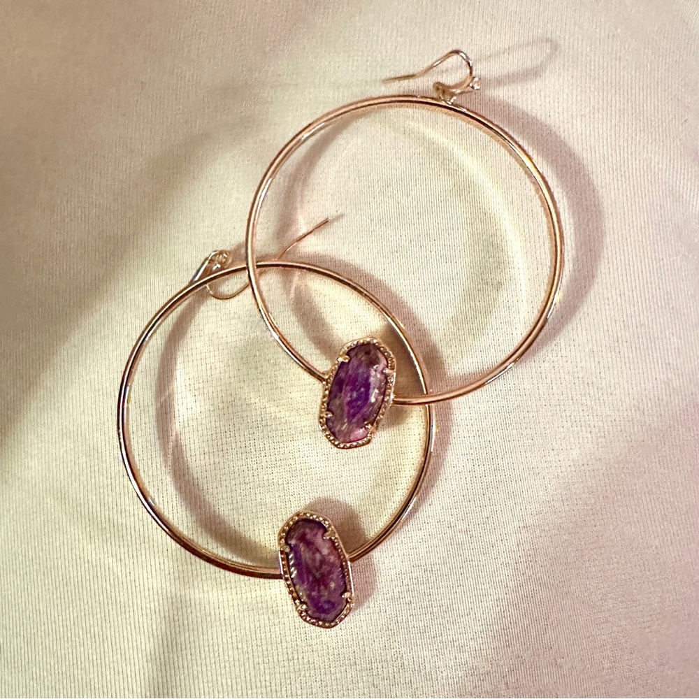 Kendra Scott Elora Hoop Earrings Rose Gold in Veined Purple Turquoise